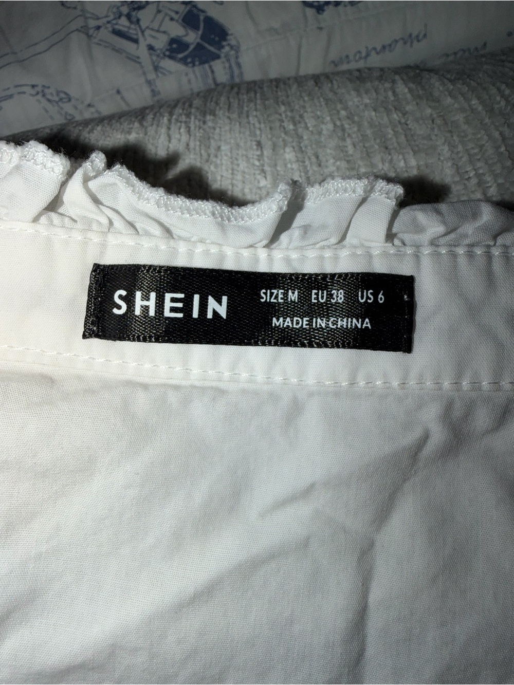 SHEIN White Button-Front Blouse with Black Stripe Yoke - Picture 3 of 4